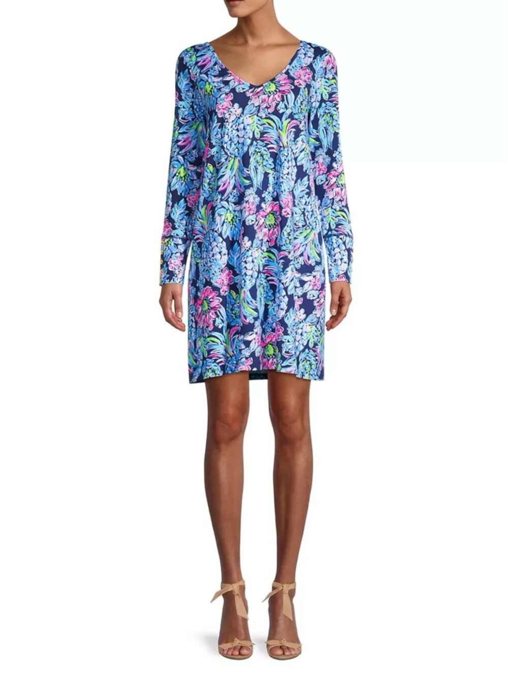 Lilly Pulitzer Kaisley Long Sleeve Shift Dress, Blue & Pink, Size Medium (M)